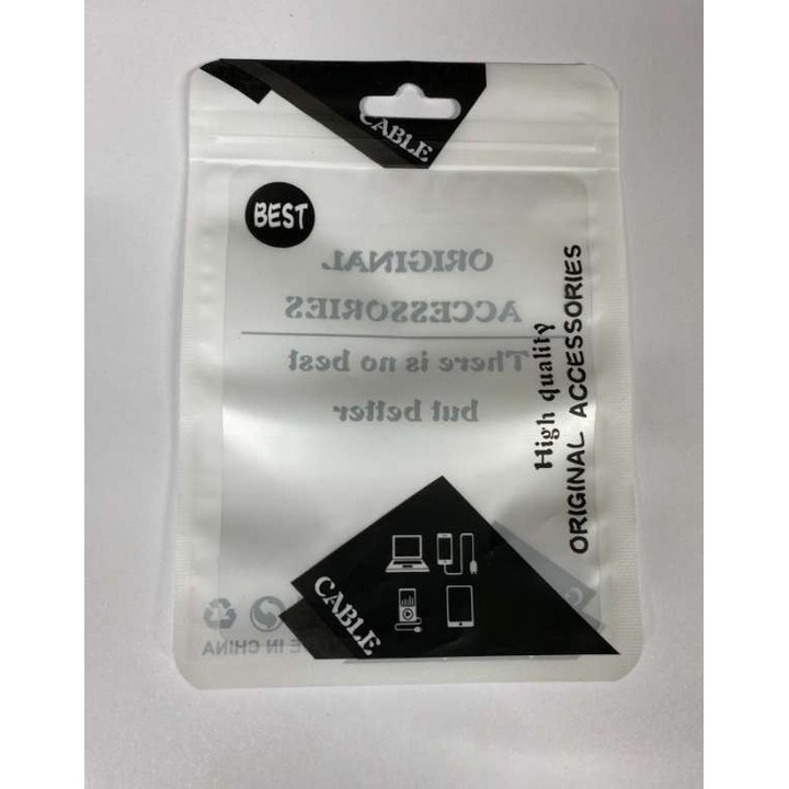 Ambalaj pentru cablu de date, By Fitilomania, transparent cu alb, plastic, cu închidere zip