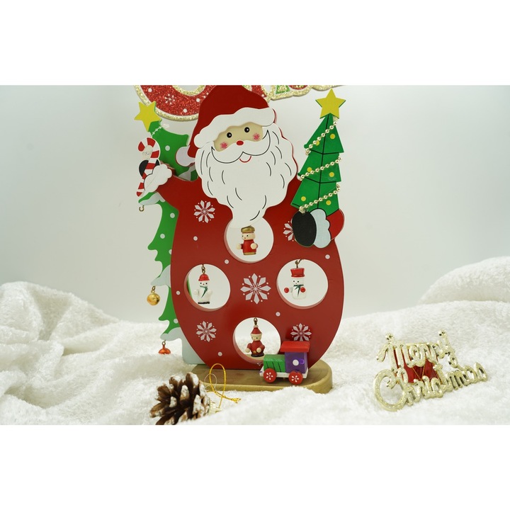 Produs premium - Figurina decorata, Mos Craciun, Rosu, din Lemn, 18 cm x 24.5 cm, Interior, Southern Sky