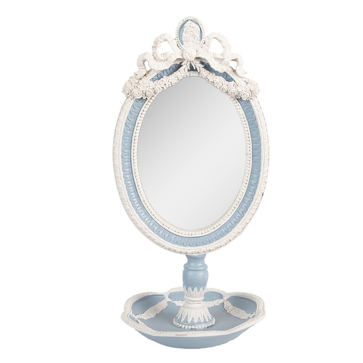 Oglinda masa polirasina alba albastra 14x14x28 cm