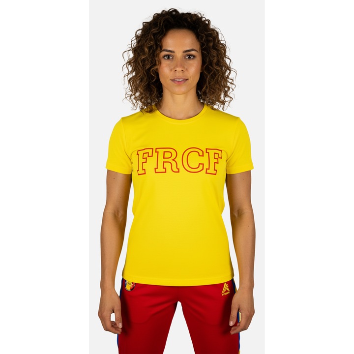 Tricou Bumbac Feminin Oficial FRCF Galben, Galben/Multicolor