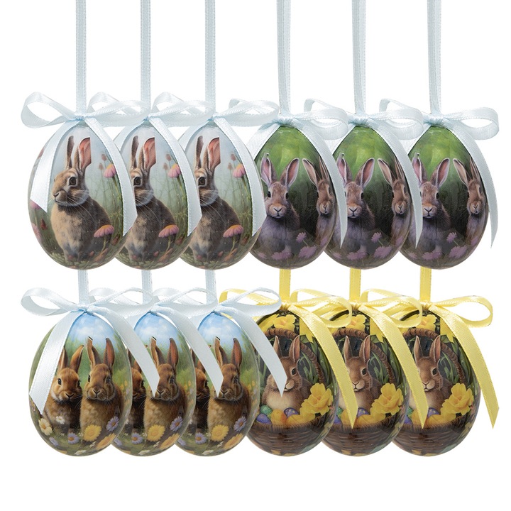 Комплект 12 бр. Пластмасови яйца за боядисване, многоцветни, Ø 4x5 см