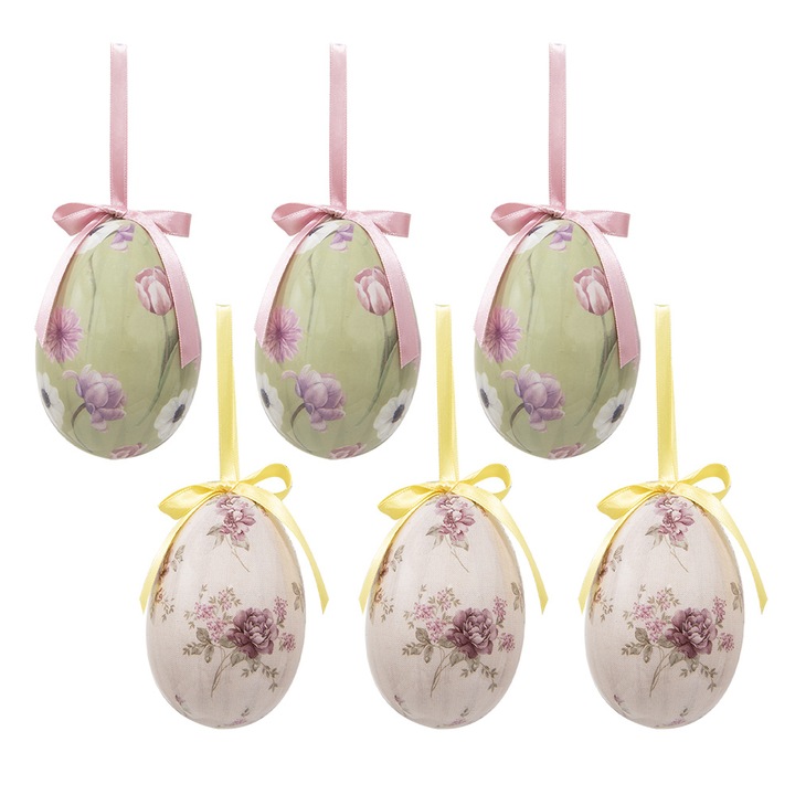 Комплект 6 пластмасови великденски яйца, многоцветни, Ø 7x10 см