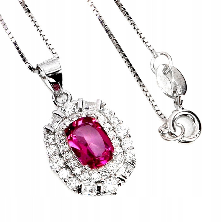 Colier dama Songea, argint placat cu aur alb 14K, topaz roz, 46cm, 2.95g