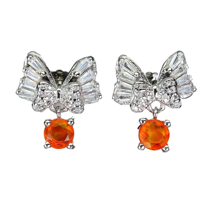 Cercei argint 925 Songea, cu opal portocaliu natural si zirconii, 14x12mm