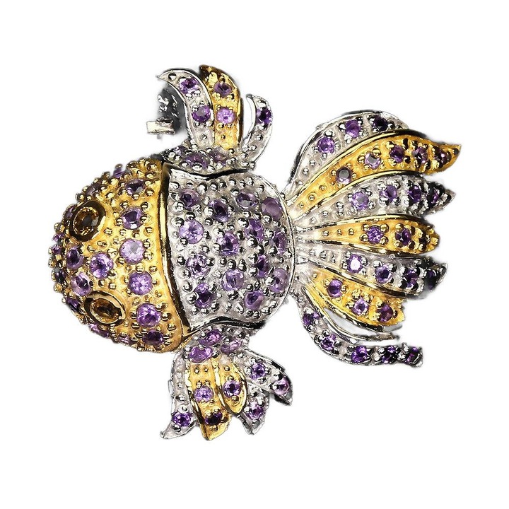 Brosa argint 925 cu ametist si turmalina, 39x33mm