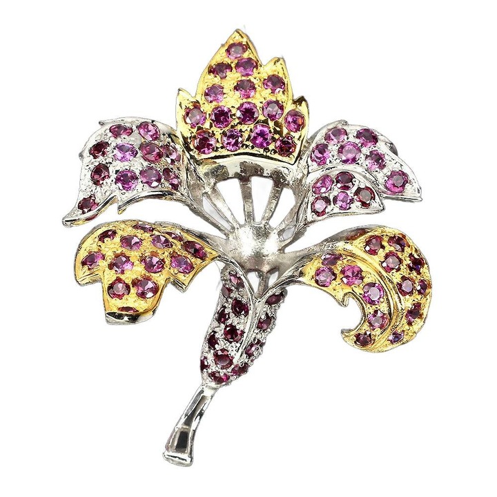 Brosa argint 925 cu granate naturale, Songea, 52x40mm, 12.58g