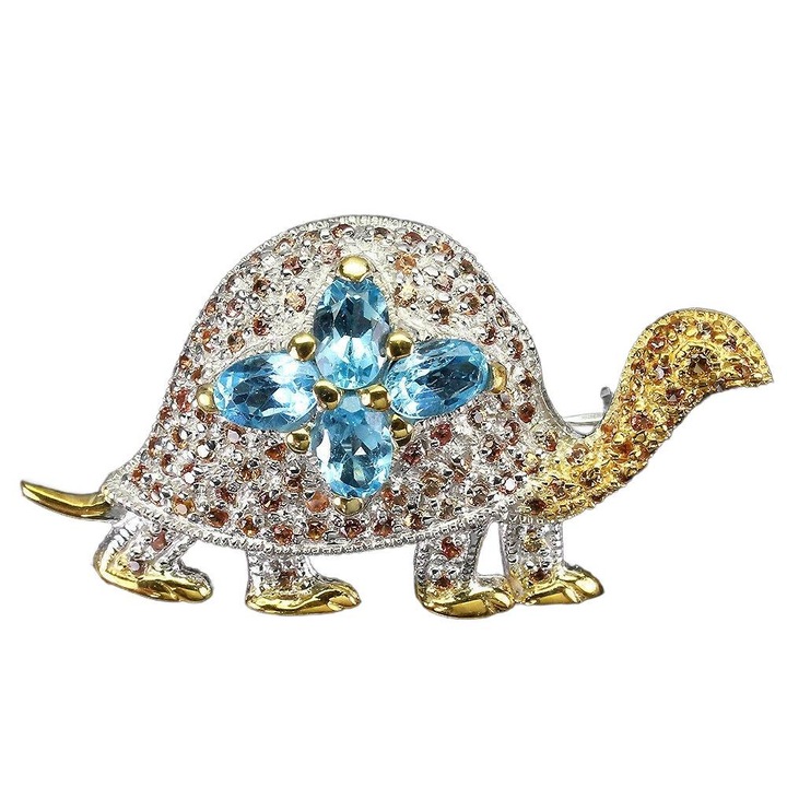 Brosa din argint cu safire si topaz Songea, 43x23mm