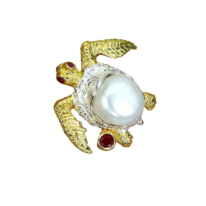 Pandantiv argint 925 cu rubine naturale Myanmar si perla, Songea, 26x23mm, 5.34g