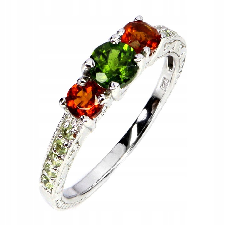 Inel argint 925 Songea, cu citrin, diopsid si peridot, marime 19, 23x5mm
