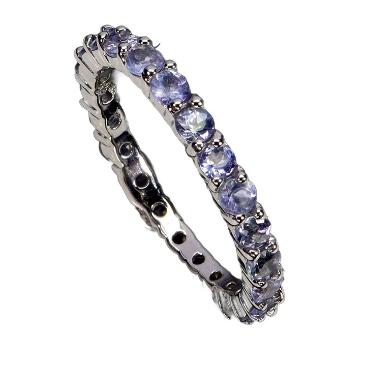 Inel argint 925 Songea, cu tanzanit natural, placat cu aur alb, 23x2mm, marimea 14