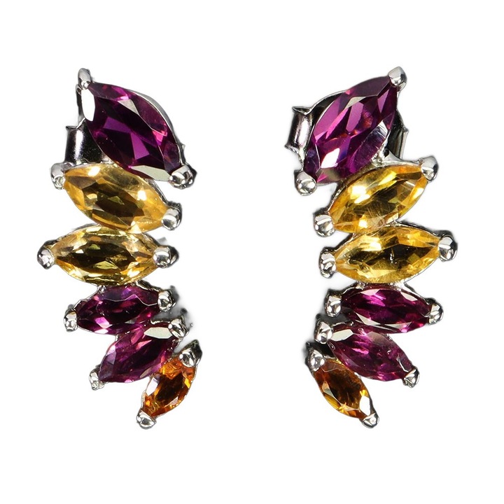 Cercei Songea argint 925, granate naturale si citrine, 18x9mm, set