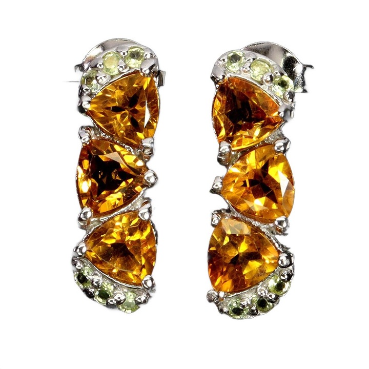 Cercei Songea aurii cu pietre naturale, 18x6mm, 14K, argint 925, set
