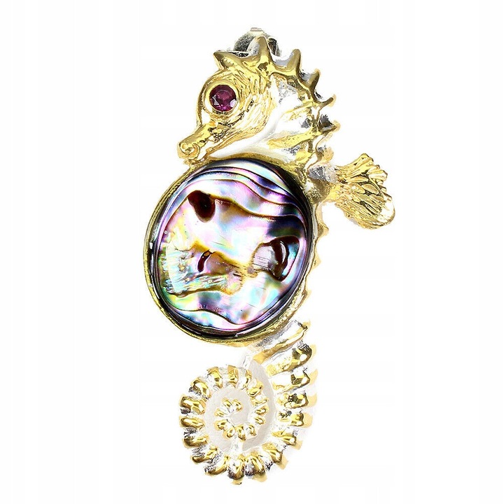 Pandantiv, 14K aur alb si galben, piatra naturala, 50x29mm, 9.36g