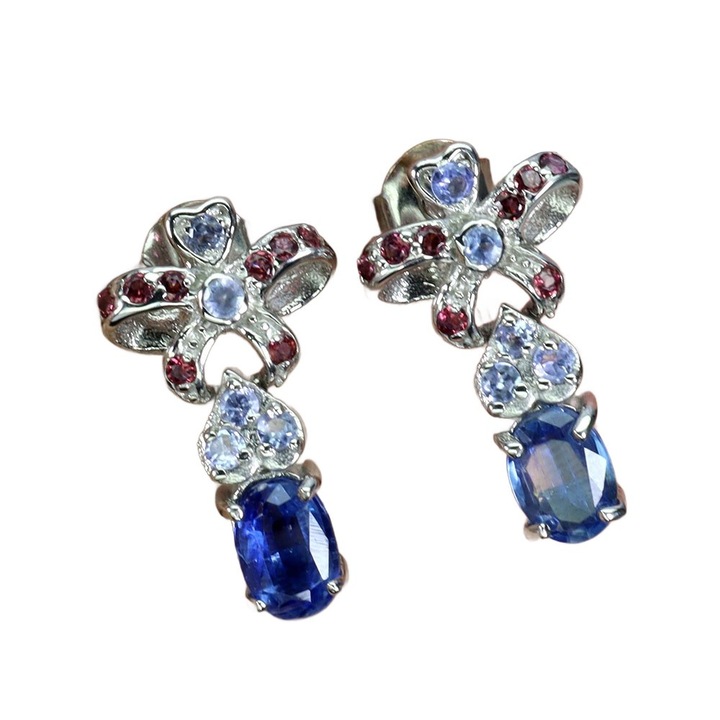 Cercei Songea aurii cu tanzanite, kianite si granate, 20x12mm, set