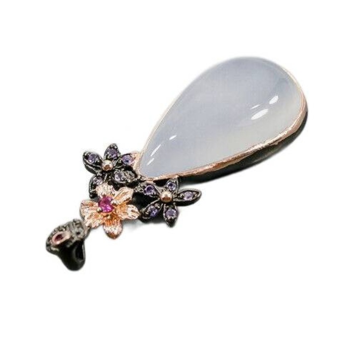 Pandantiv argintiu cu chalcedon 22ct, ametist si granat, 50x18x9mm, set