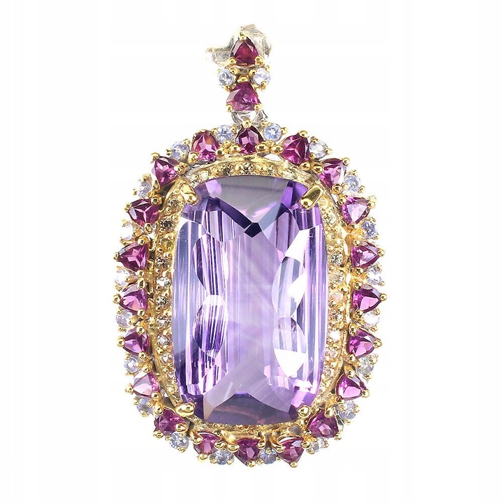 Pandantiv din argint 925 cu ametist natural 37.2ct, tanzanite, safire, granate, 50x32mm, set
