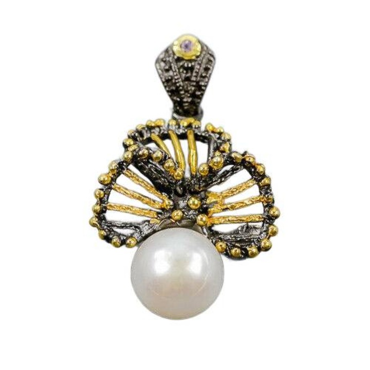 Pandantiv argint 925 cu perla naturala si ametist, aurit, 4.5g, set