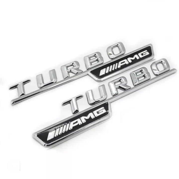 2 db Turbo AMG embléma szett, Mercedes sárvédőhöz, ezüst