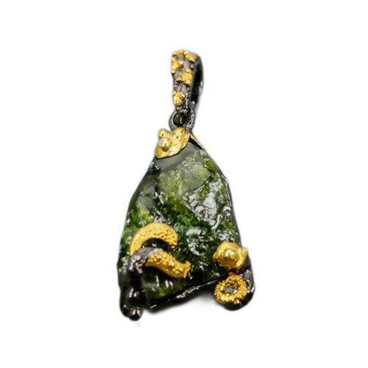 Pandantiv argint 925 cu turmalin si diopsid, 36x16x10mm, aurit, negru, set