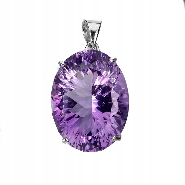 Pandantiv argint 925, Songea, ametist natural 36ct, 34x19mm, argint placat cu aur alb