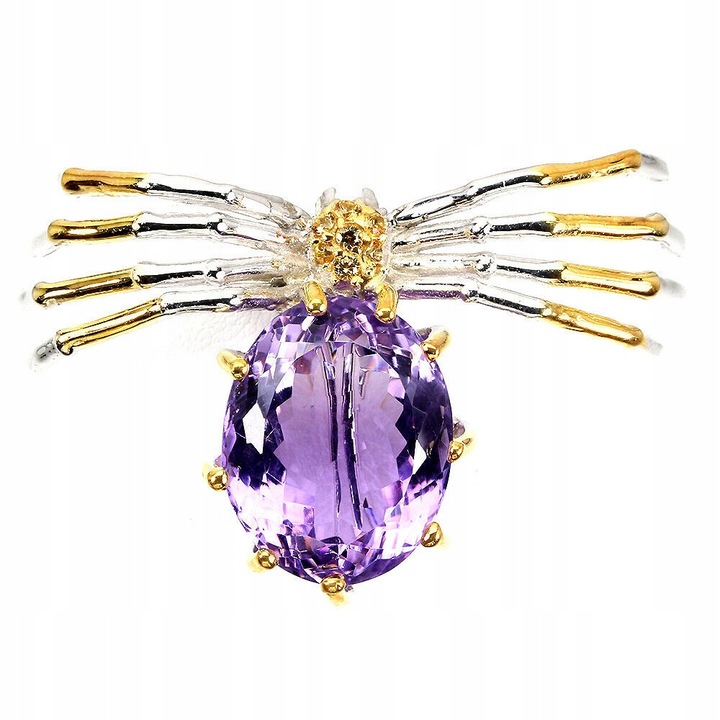 Brosa argintie 925 cu ametist natural 28.54ct si safire, 50x31mm, set nou