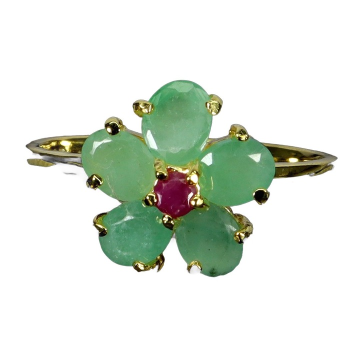 Inel argint 925 cu beril natural si rubin, Songea, 16, 12x12mm