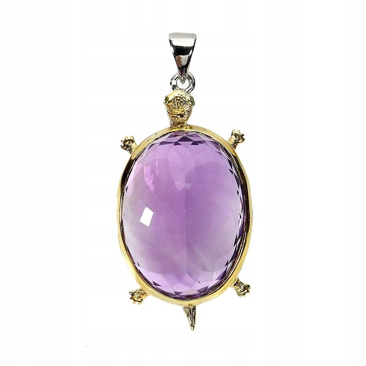 Pandantiv argint 925, Songea, ametist 51ct, diopsid, 48x24mm