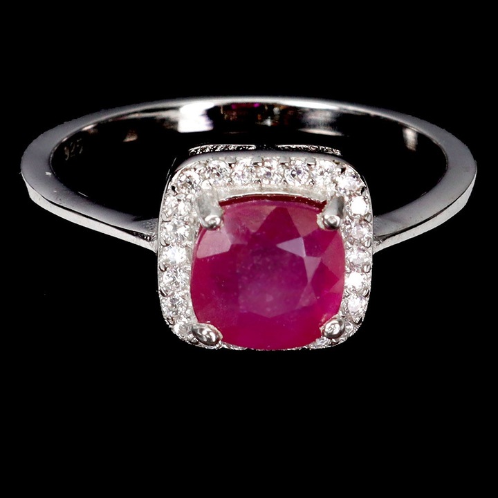 Inel argint 925 cu rubin natural si zirconiu, Songea, 16, 8x8mm