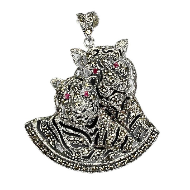 Pandantiv argintiu cu marcasite naturale si rubine, 57x48mm, 18.72g