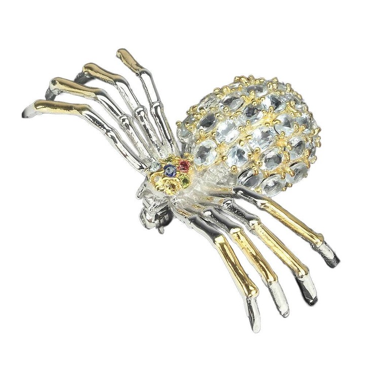 Brosa argint 925, cu safire si acvamarine naturale, 50x35mm