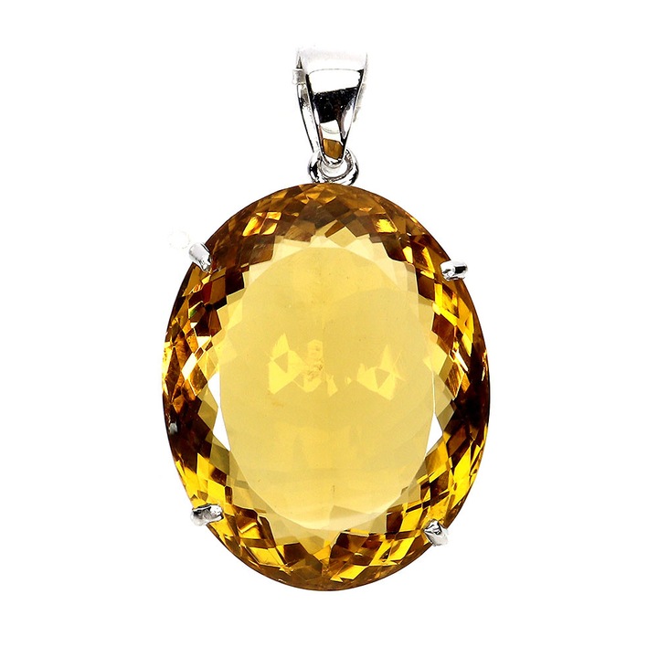 Pandantiv argintiu 925 cu citrin natural 71ct, 40x24mm, Songea, galben