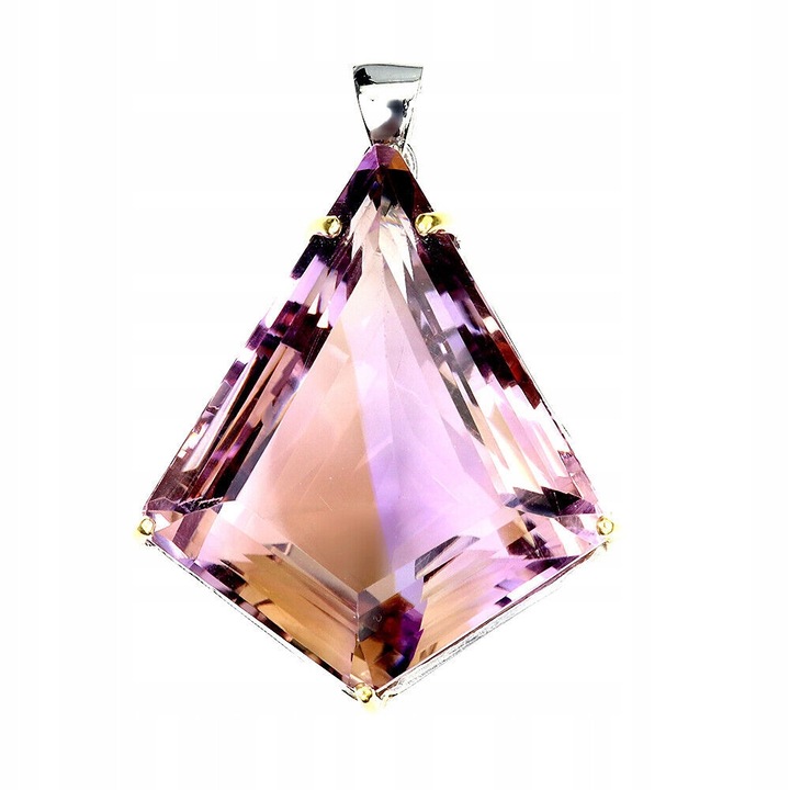 Pandantiv argint cu ametrin natural 65ct, Songea, 43x30mm, 14K aur