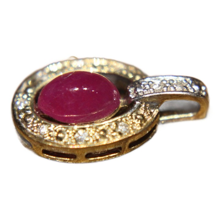 Pandantiv delicat din aur cu rubin natural si diamante, Songea, 9x15mm, 1.21g