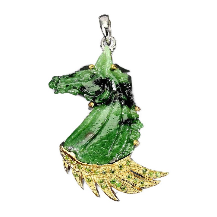 Pandantiv argint 925, 14K aur alb si galben, rubin natural in zoisit, 54x30mm