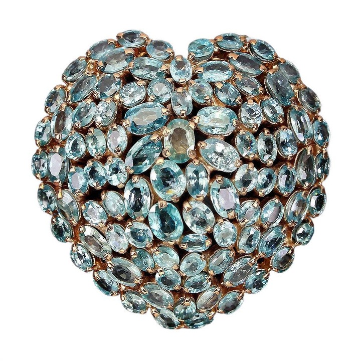 Brosa din argint 830 cu cyrconii naturale, 14K aur rosu, 56x56mm, 95 pietre, 40.33g