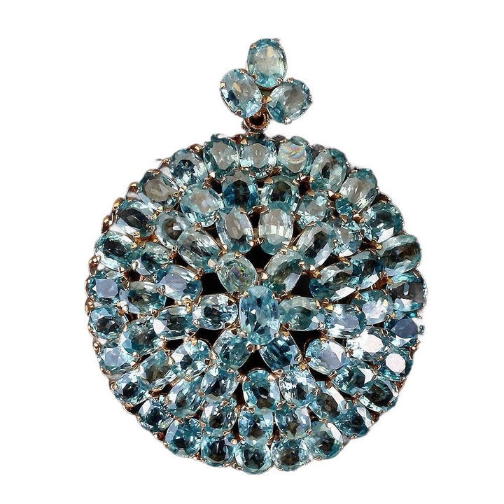 Brosa din argint 925 cu ciroane albastre naturale, Songea, 61x49mm, 32.17g