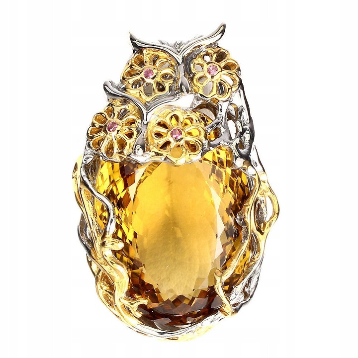 Pandantiv aurit 14K cu citrin natural si rubine naturale, 42x27mm, 24.16g, certificat, Brazilia