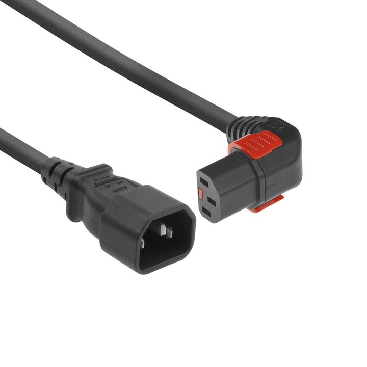 Cabluri ACT Powercord C14 - C13 IEC Lock 3m, Negru, 90°