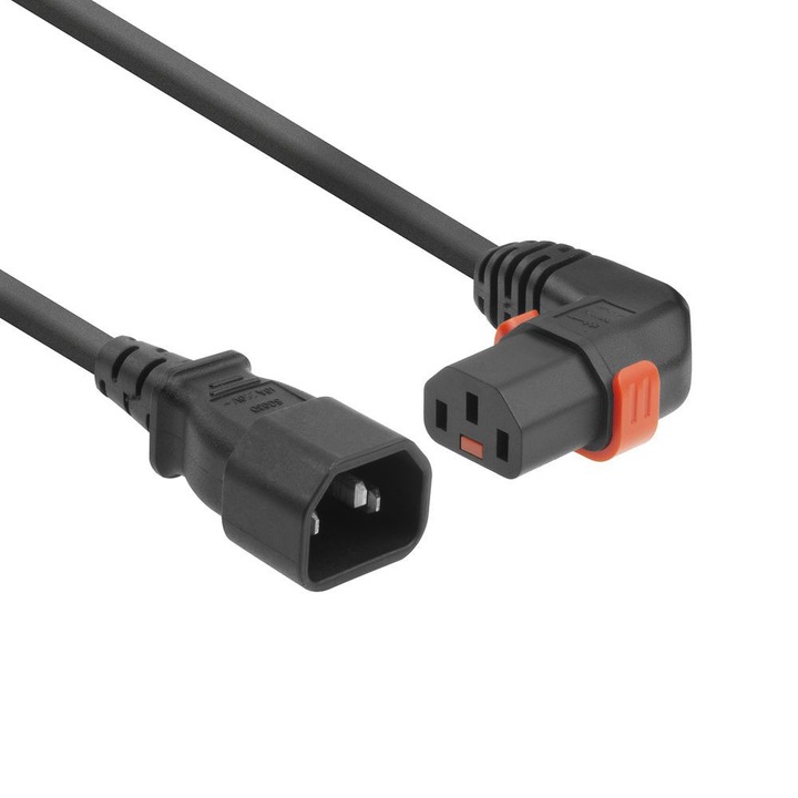Cablu ACT Powercord C14 - C13 IEC Lock 1m, Negru, 90 grade
