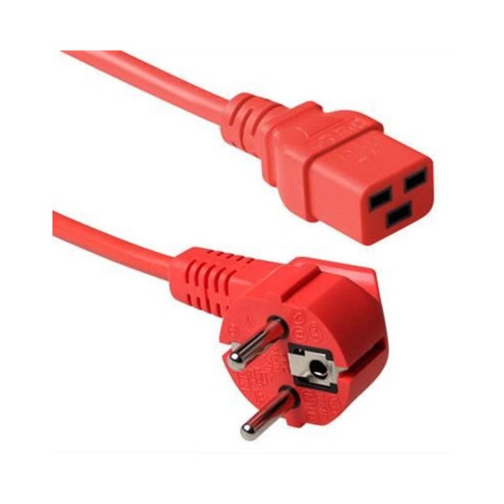 Conector de alimentare Schuko ACT, CEE 7/7 unghiular, C19 IEC 60320, 1,2m, rosu