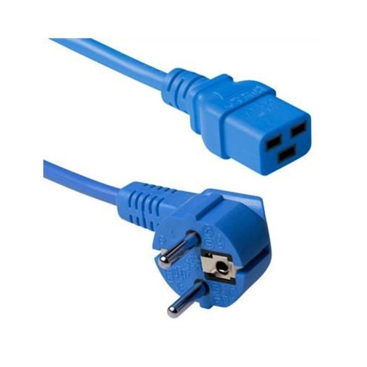 Cablu de alimentare Schuko CEE 7/7 tata - C19 IEC 60320, 1,8m, albastru