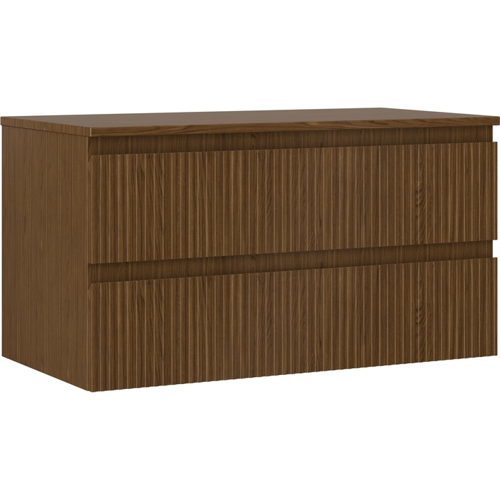 Mexen Rivel dulap baie sub lavoar 90 cm cu blat, 2 sertare, riflat, nuc - 91A20-09047-2-BFFC86