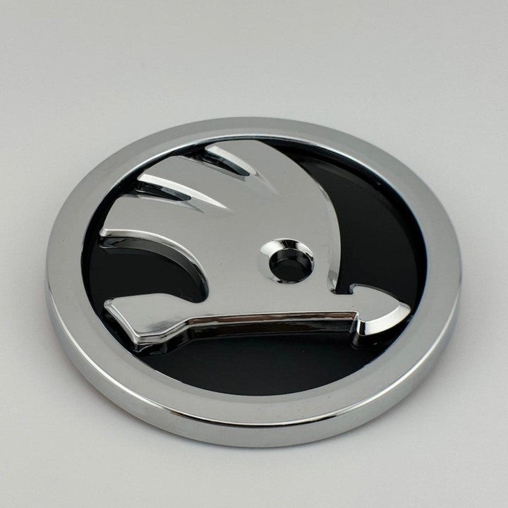 Емблема Skoda 10 см, Черно/Сребристо