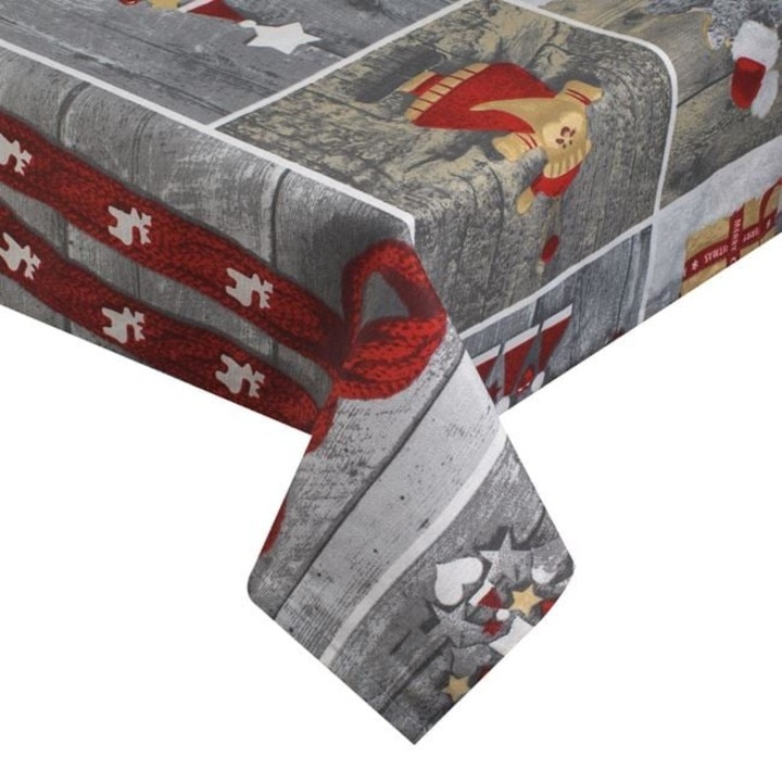 Casa Shop „Mikulás & Karácsonyfa & Szív” asztalterítő – 240 × 140 cm, szürke, pamut/poliészter