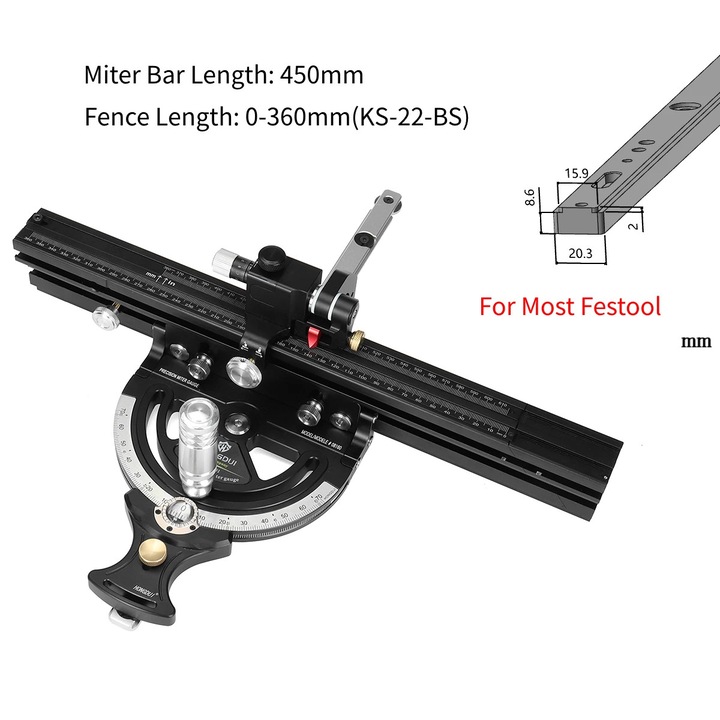 Set ghidaj unghiular cu opritor, HD-MG21-BS, ajustabil 36x61cm, 50 grade, aluminiu, rosu/argintiu
