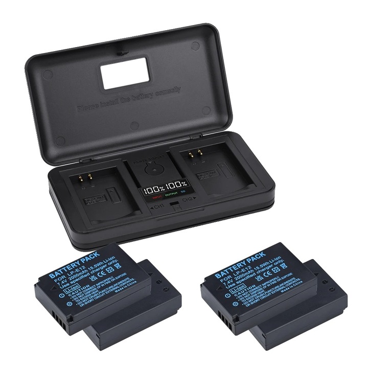 Set 4 Baterii cu Incarcator, Capacitate 2000mAh, Li-ion, 7.4V, Compatibil cu DSLR-uri