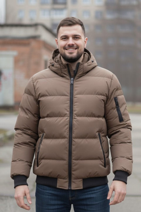 Geaca groasa Barbati marimi mari, gluga si blana detasabila, maro 8444 13246, Maro