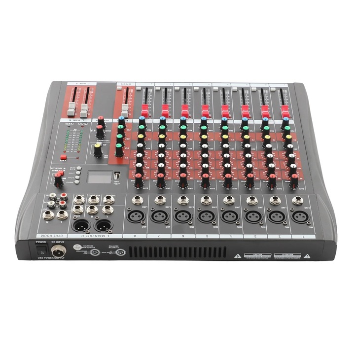 Mixer audio, 8 canale, negru, constructie robusta, control usor
