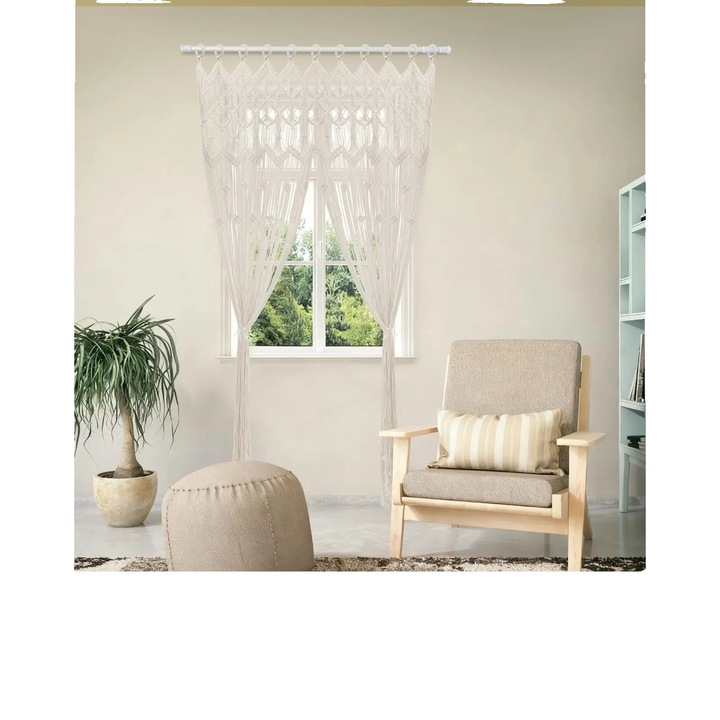 Vászon és pamut függöny, sokoldalú dekoráció, fehér, 4 paneles szett