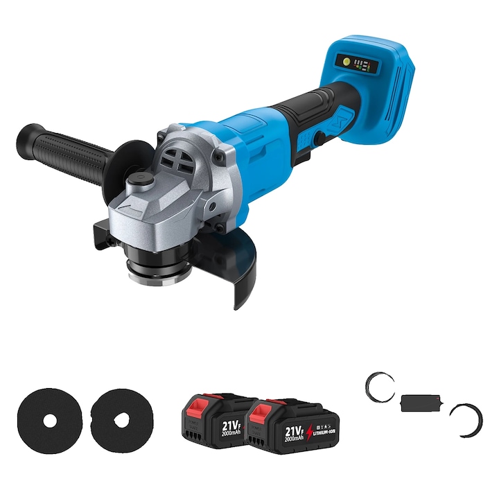 Polizor unghiular electric, 1000W, motor fara perii, disc de 125mm, set cu 2 acumulatori